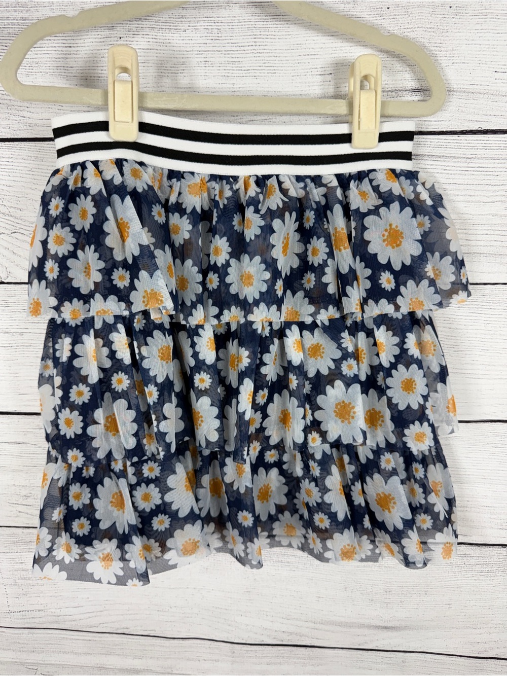 NWT KidPick Girls Navy Daisy Floral Tiered Mesh Skirt Elastic Waist Size M 10/12
